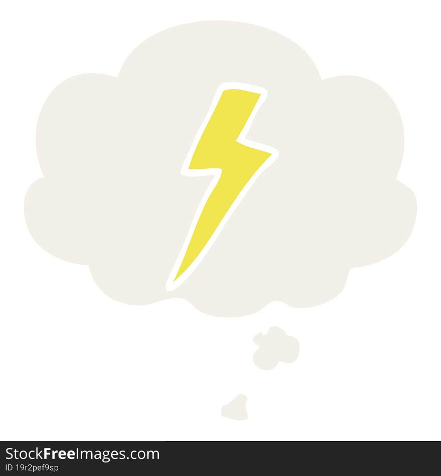 Cartoon Lightning Bolt And Thought Bubble In Retro Style