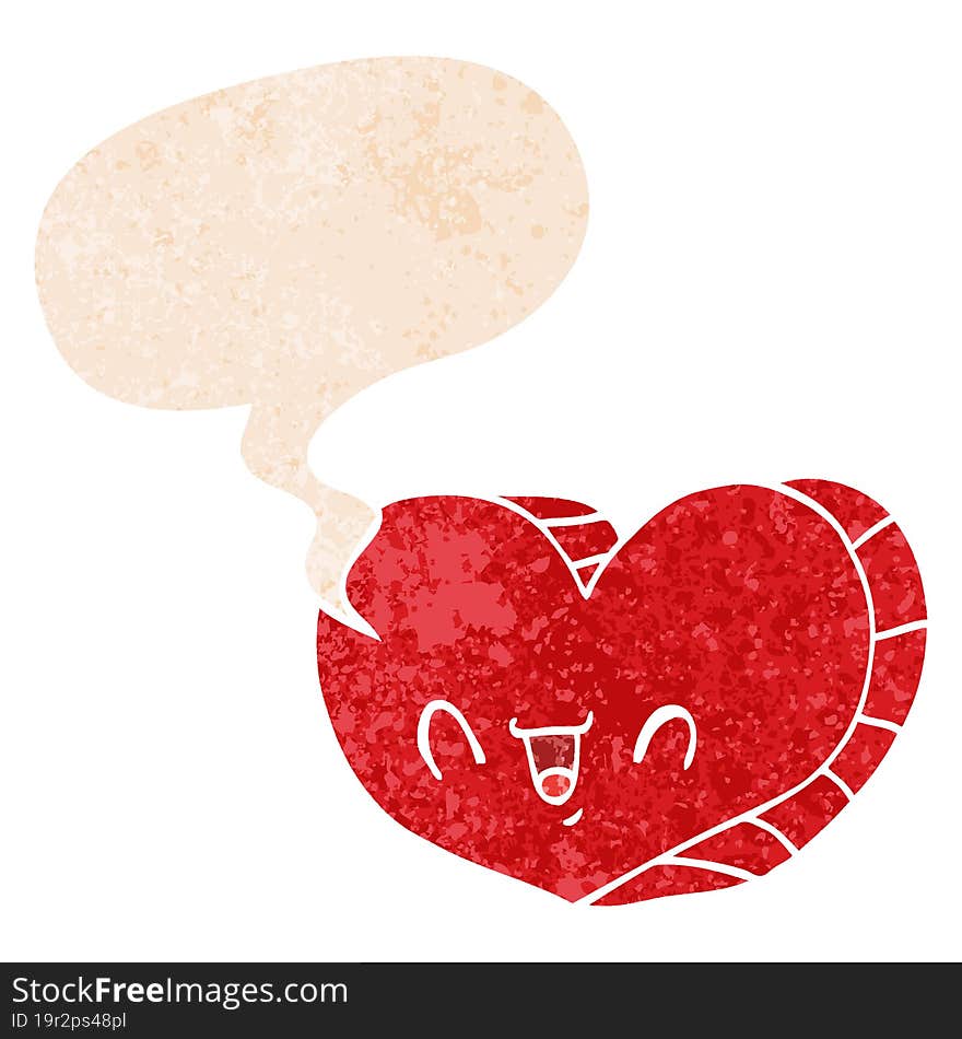 cartoon love heart and speech bubble in retro textured style