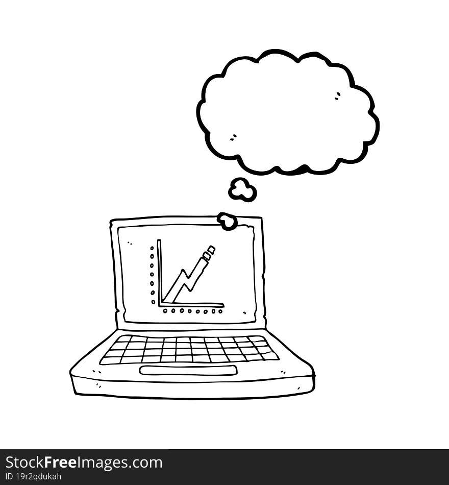 thought bubble cartoon laptop computer with business graph