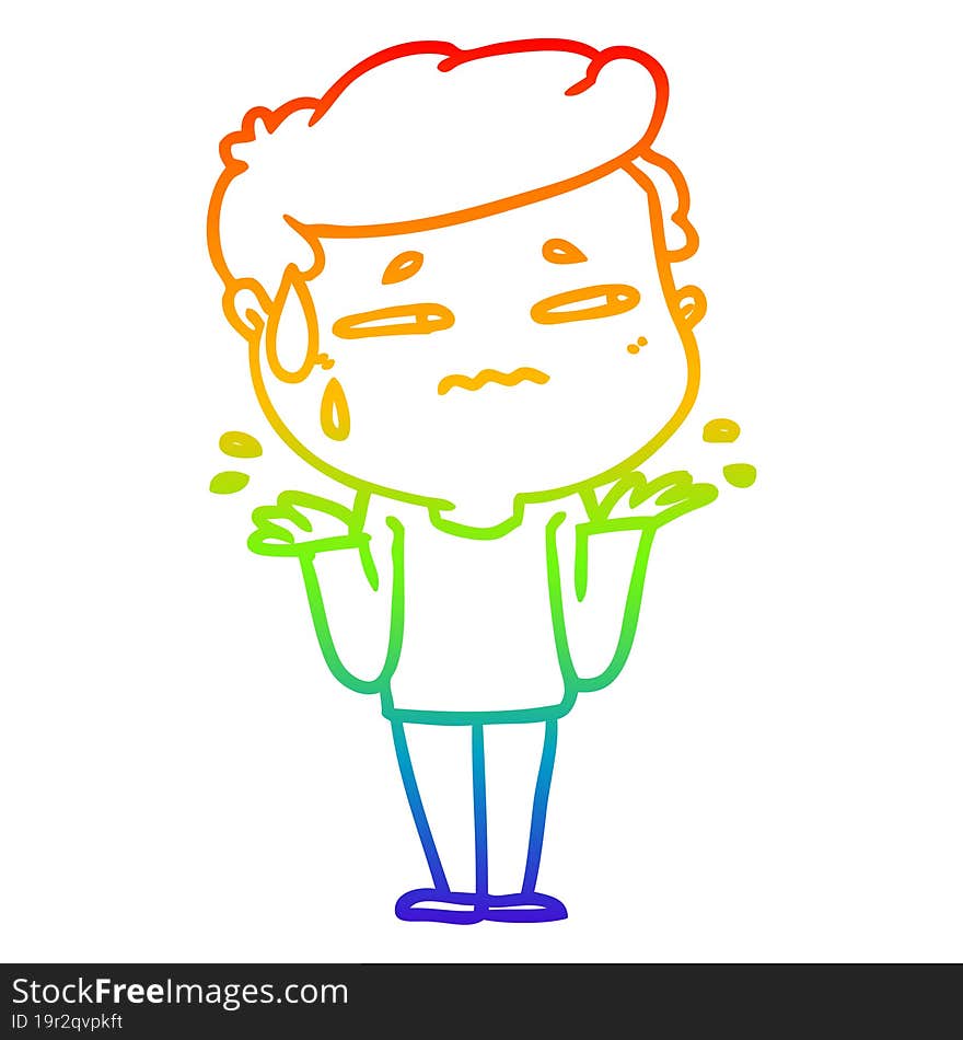 rainbow gradient line drawing cartoon confused man