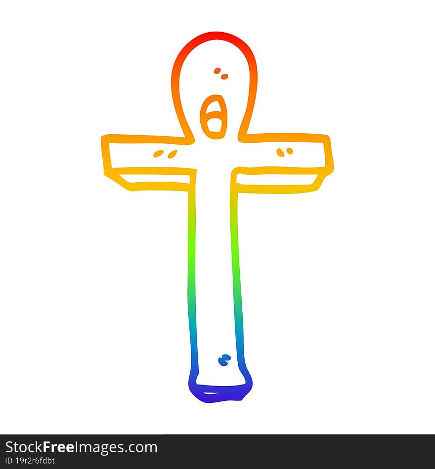 Rainbow Gradient Line Drawing Cartoon Ankh Symbol