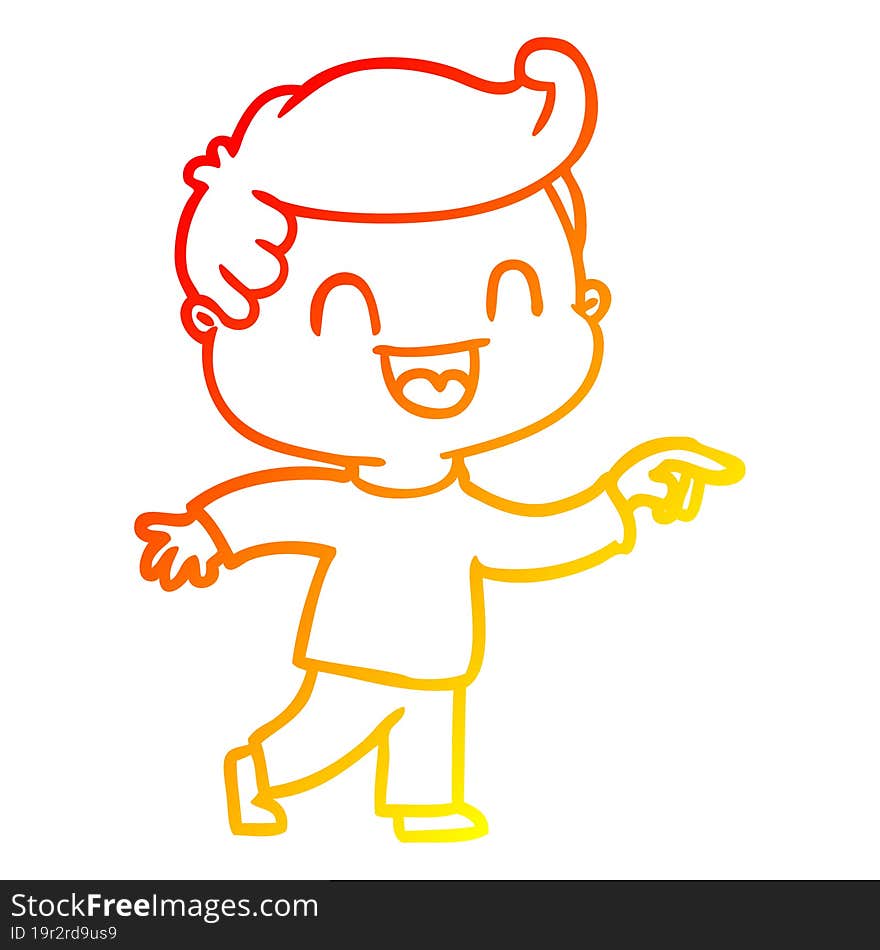 warm gradient line drawing cartoon happy man pointing