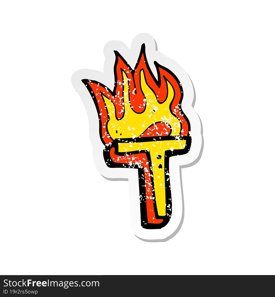 Retro Distressed Sticker Of A Cartoon Flaming Letter