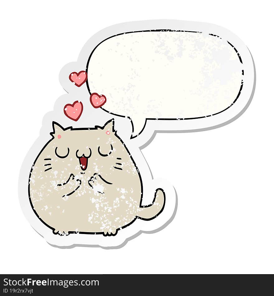 cute cartoon cat in love and speech bubble distressed sticker