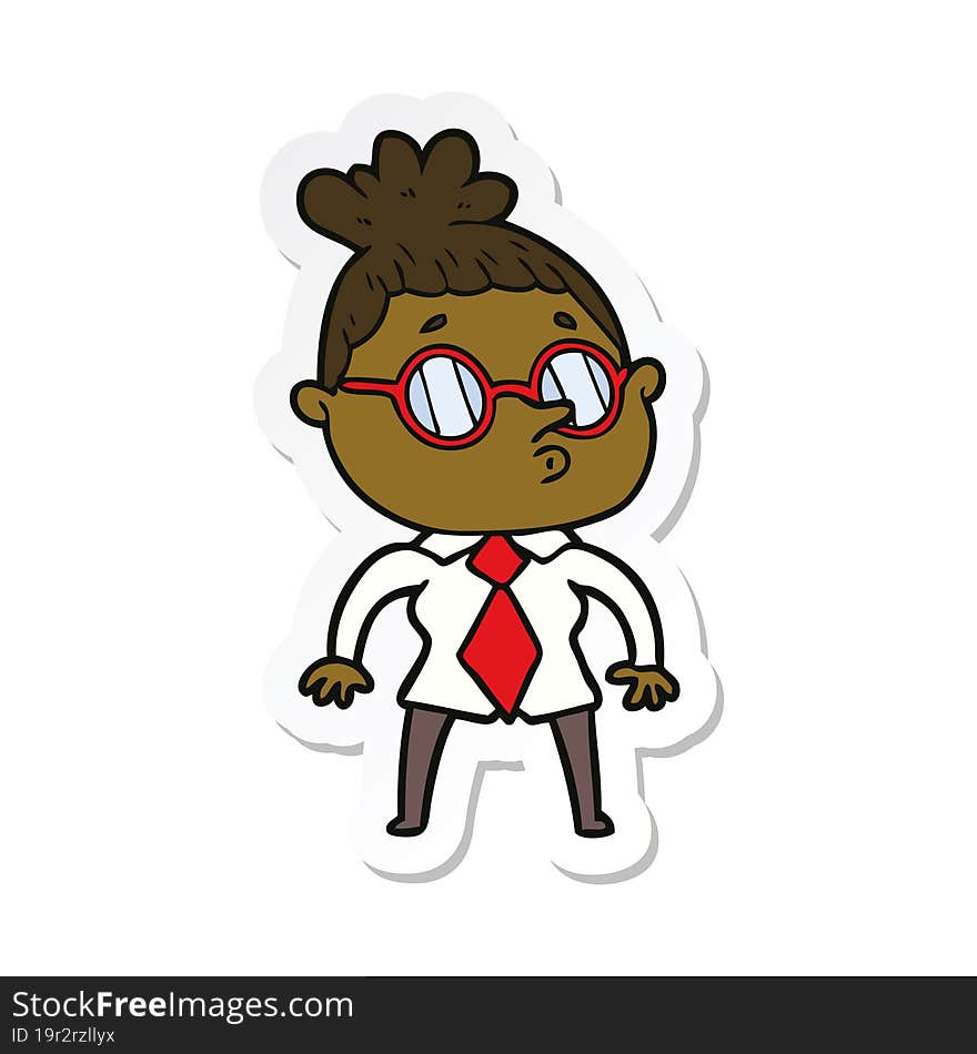 sticker of a cartoon woman wearing glasses