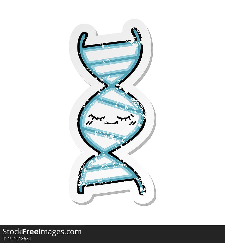 distressed sticker of a cute cartoon DNA strand