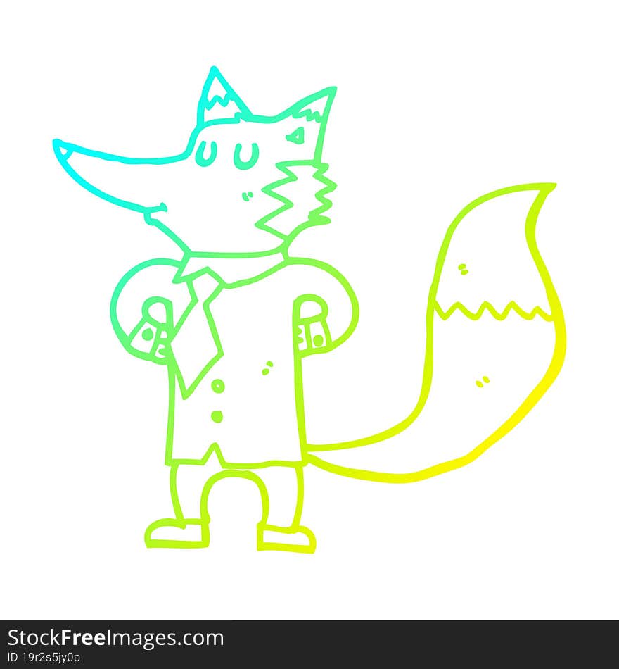 cold gradient line drawing cartoon fox businessman