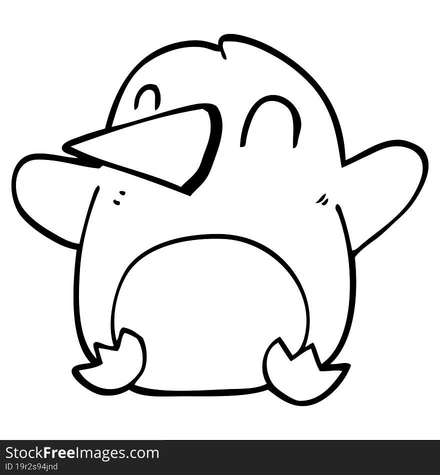 line drawing cartoon dancing penguin