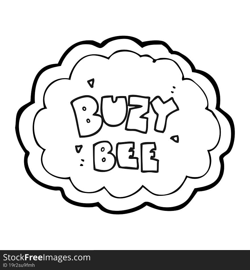 freehand drawn black and white cartoon buzy bee text symbol