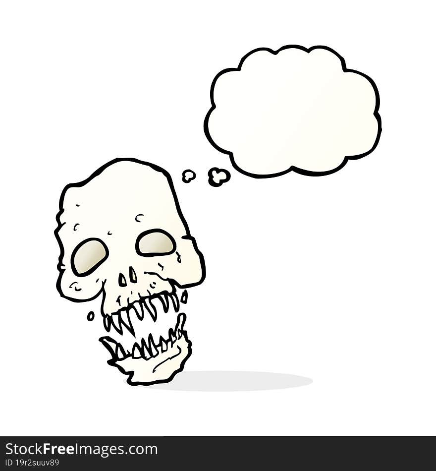 cartoon scary skull with thought bubble