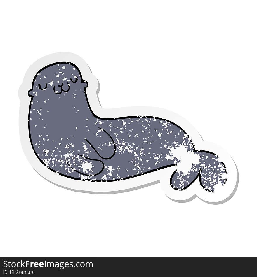 distressed sticker of a cute cartoon seal