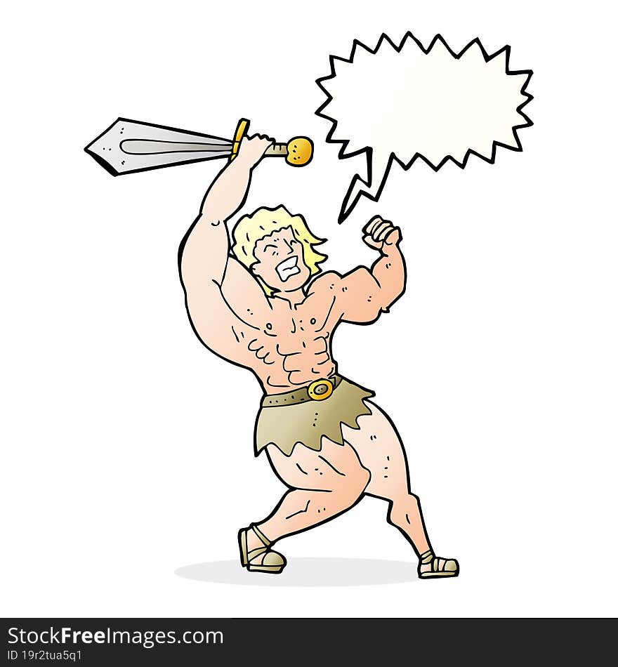 Cartoon Barbarian Hero With Speech Bubble