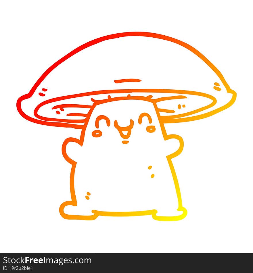 warm gradient line drawing of a cartoon mushroom character