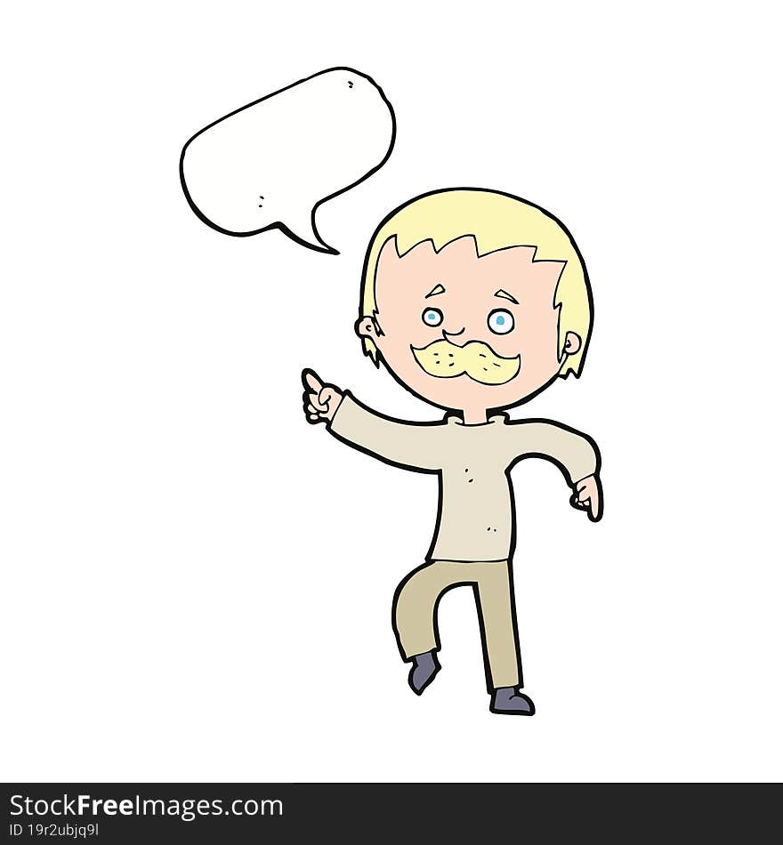 Cartoon Man With Mustache Pointing With Speech Bubble