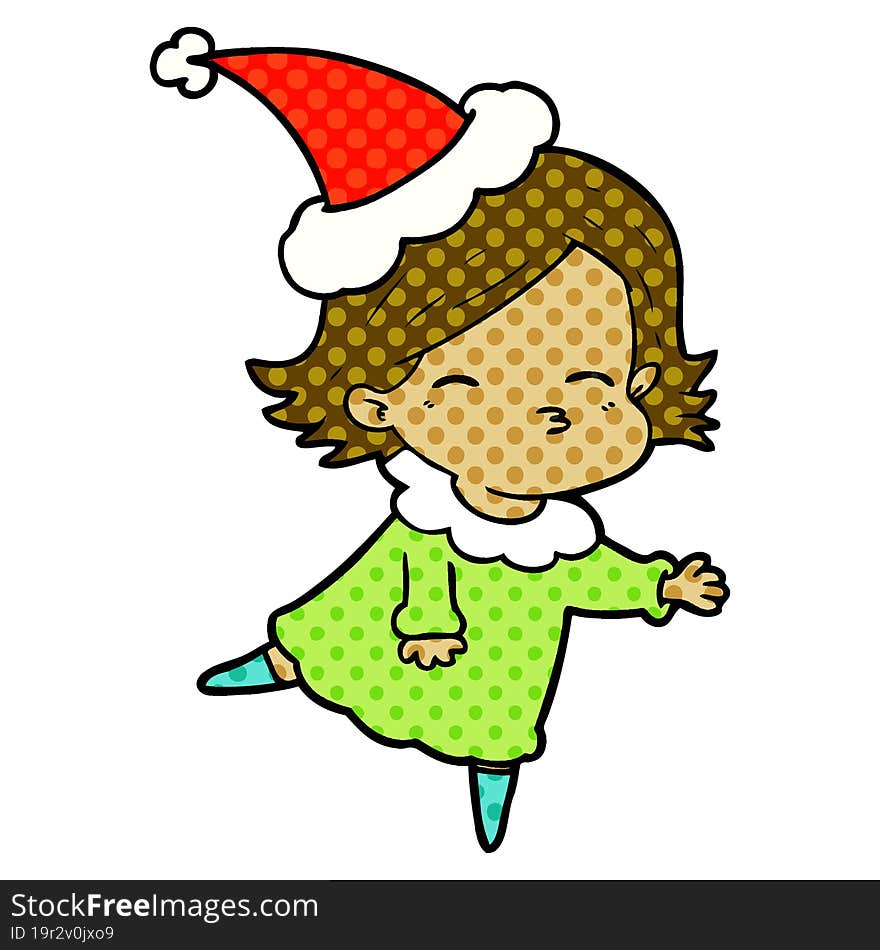 hand drawn comic book style illustration of a woman wearing santa hat