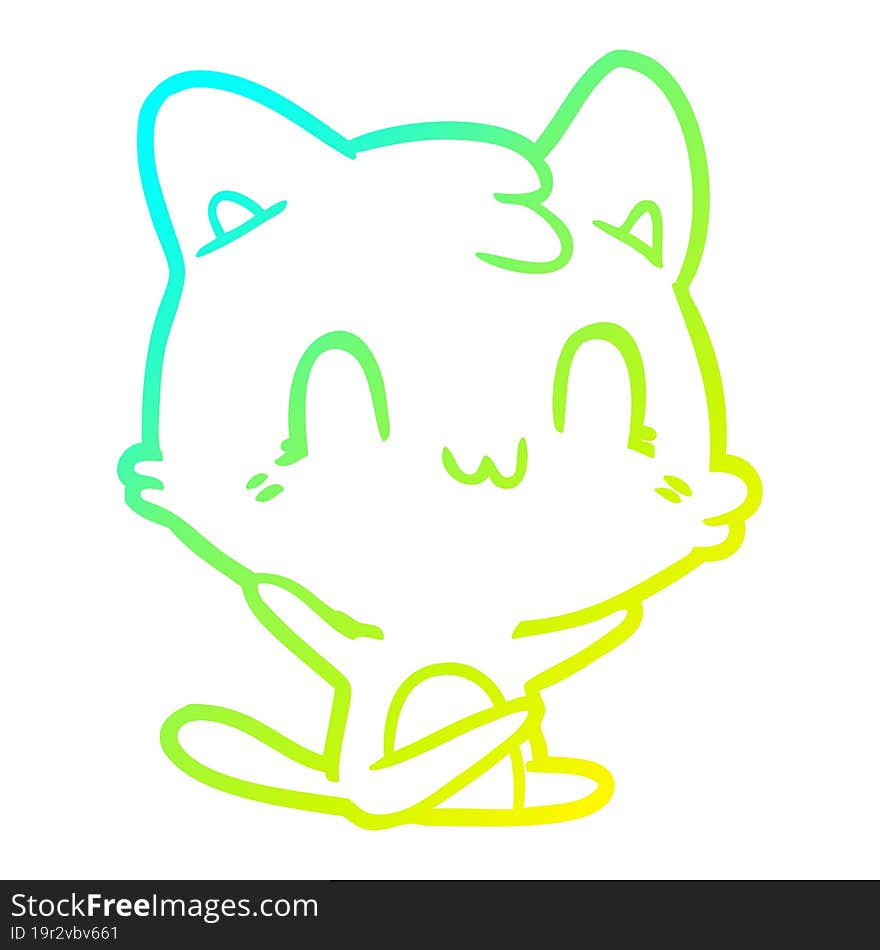 cold gradient line drawing cartoon happy cat