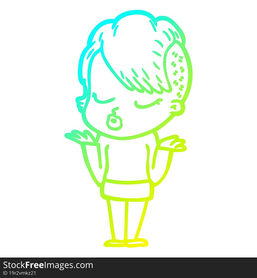 cold gradient line drawing cartoon pretty hipster girl