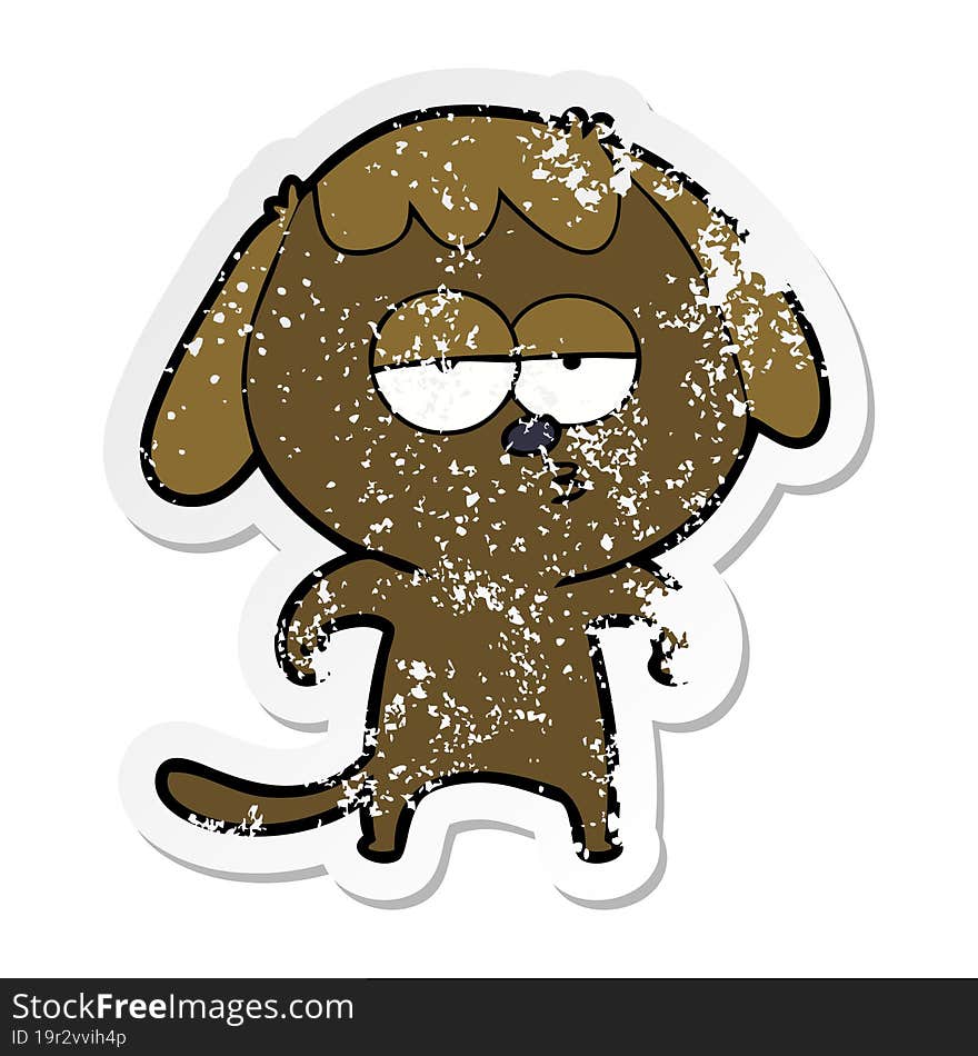 distressed sticker of a cartoon bored dog