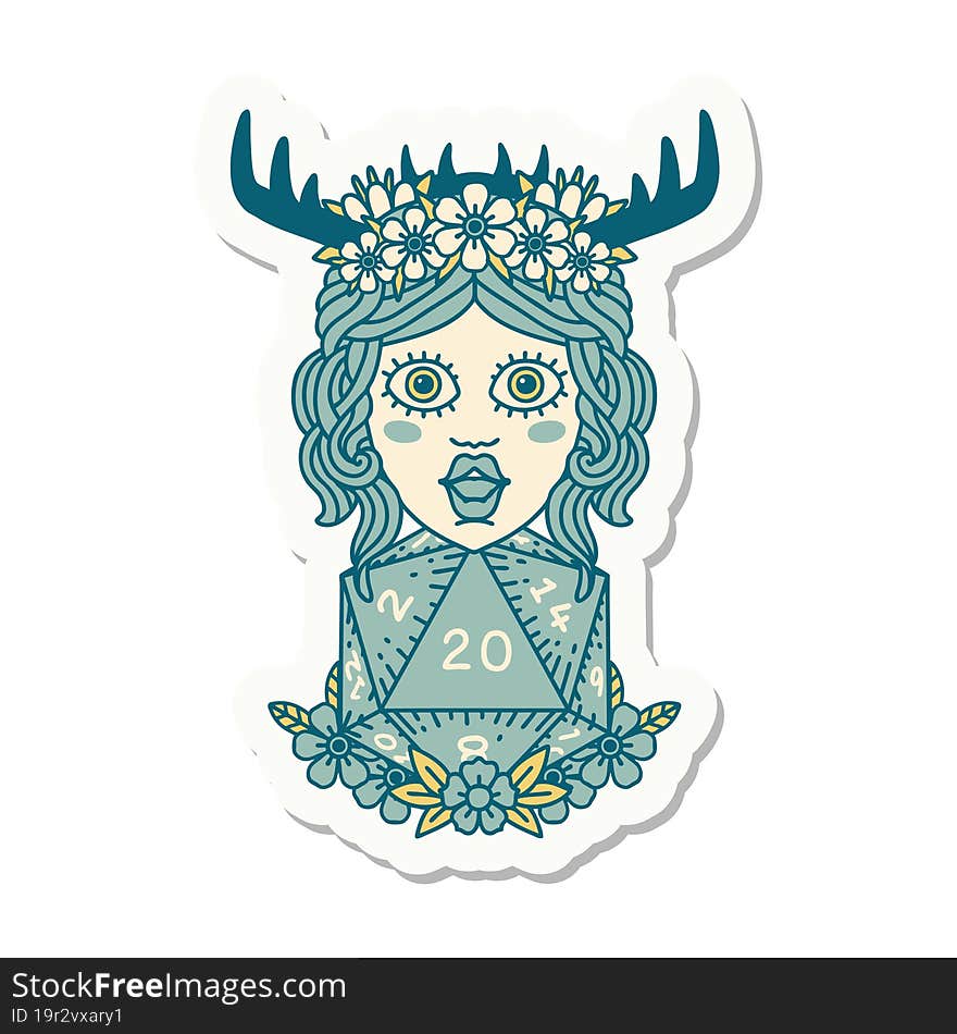 human druid with natural twenty dice roll sticker