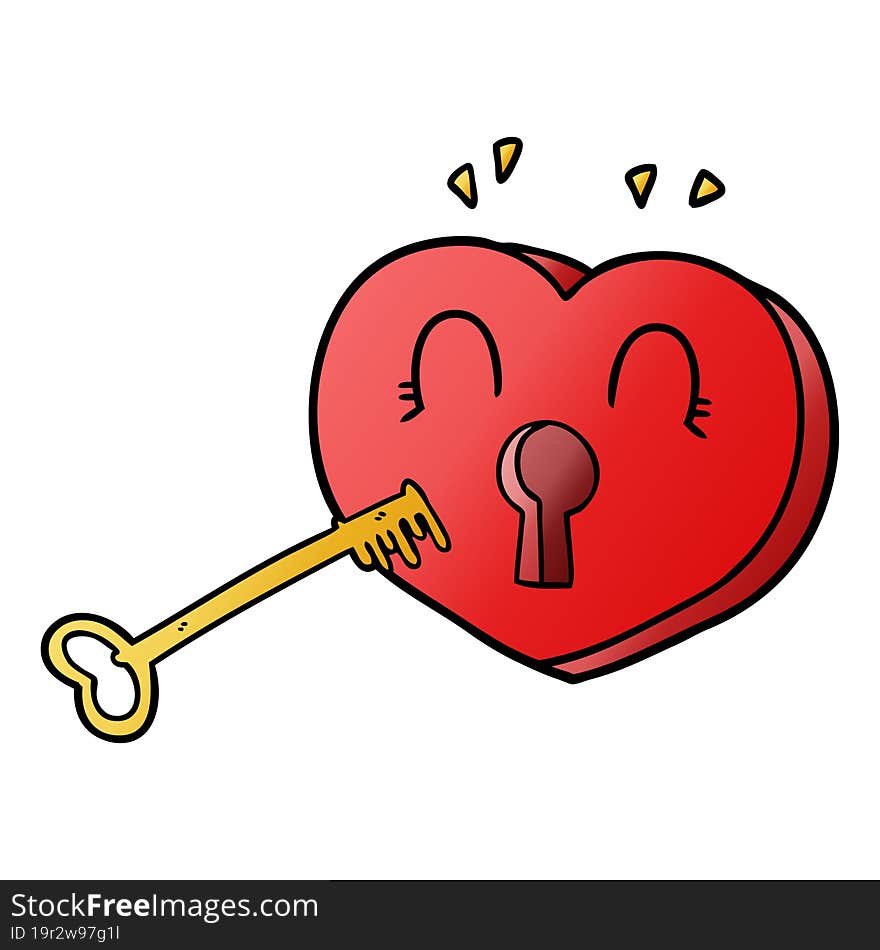 cartoon heart with key. cartoon heart with key