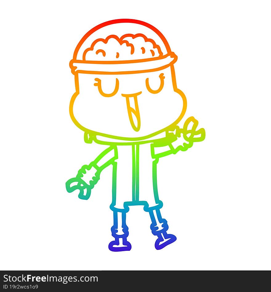 rainbow gradient line drawing of a happy cartoon robot