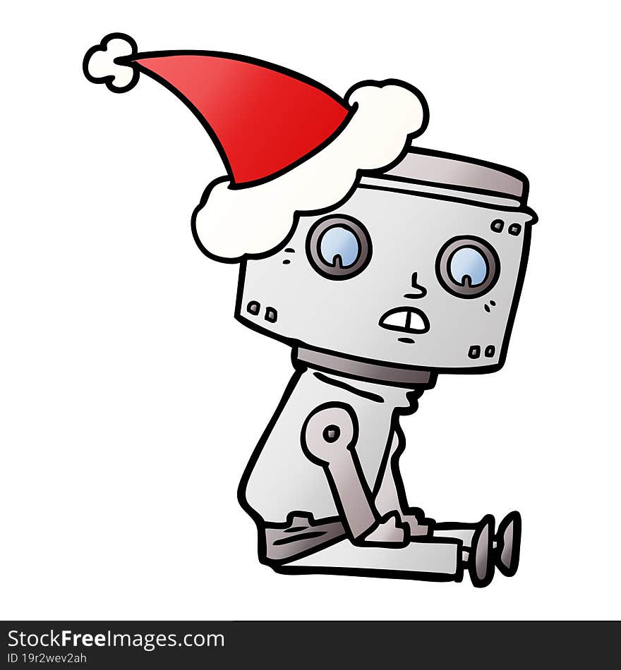 gradient cartoon of a robot wearing santa hat