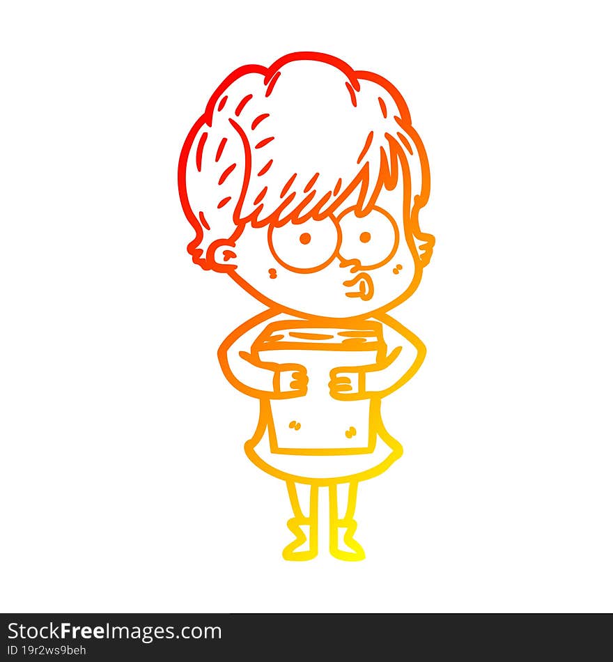 warm gradient line drawing of a cartoon woman