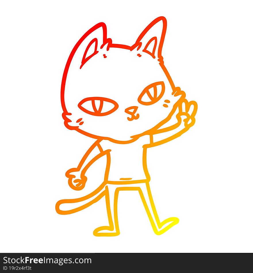 warm gradient line drawing of a cartoon cat waving