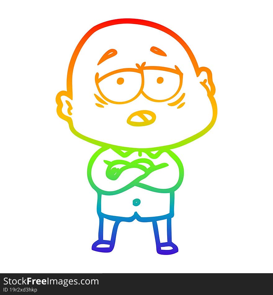 rainbow gradient line drawing cartoon tired bald man