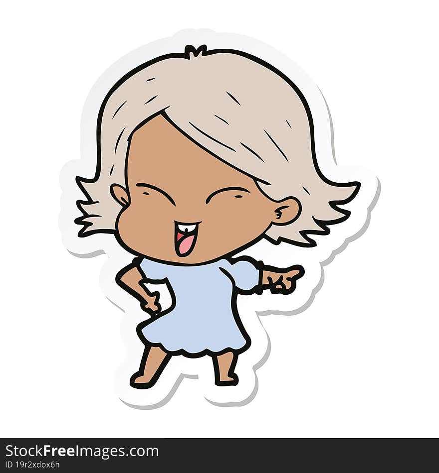 sticker of a happy cartoon girl