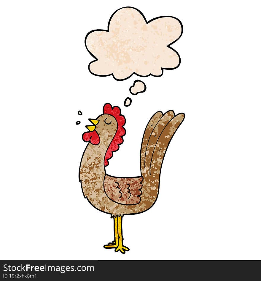 cartoon rooster with thought bubble in grunge texture style. cartoon rooster with thought bubble in grunge texture style