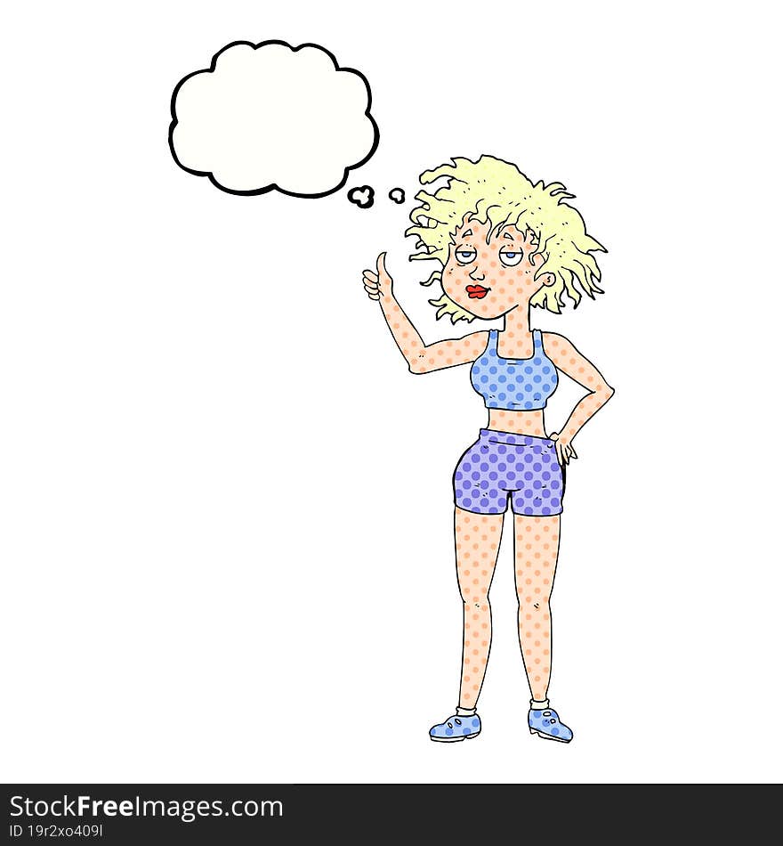 freehand drawn thought bubble cartoon tired gym woman