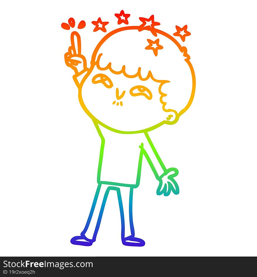 rainbow gradient line drawing of a cartoon amazed boy