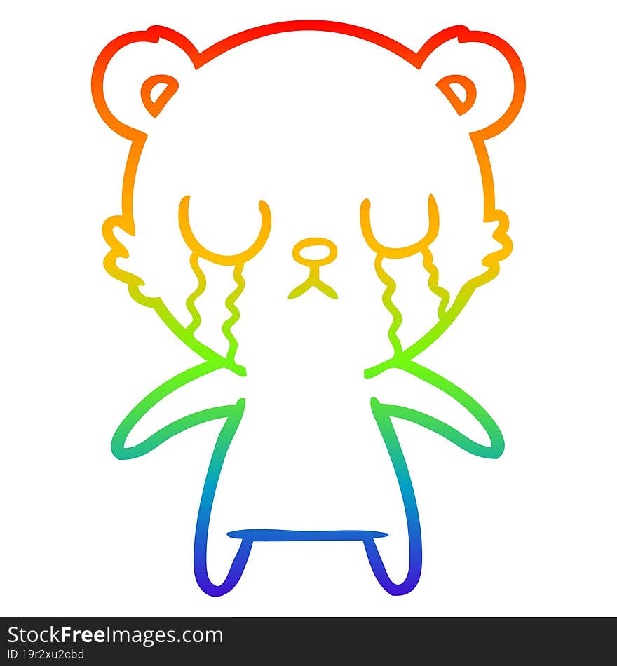 rainbow gradient line drawing crying cartoon bear