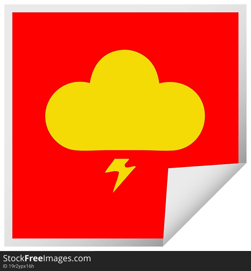 square peeling sticker cartoon of a thunder cloud