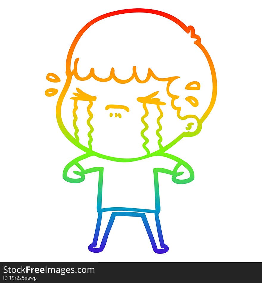 rainbow gradient line drawing of a cartoon man crying