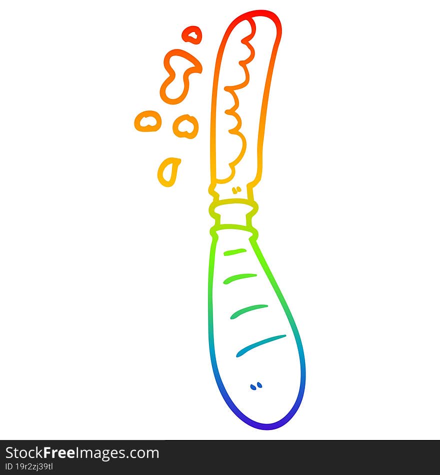 rainbow gradient line drawing of a cartoon butter knife