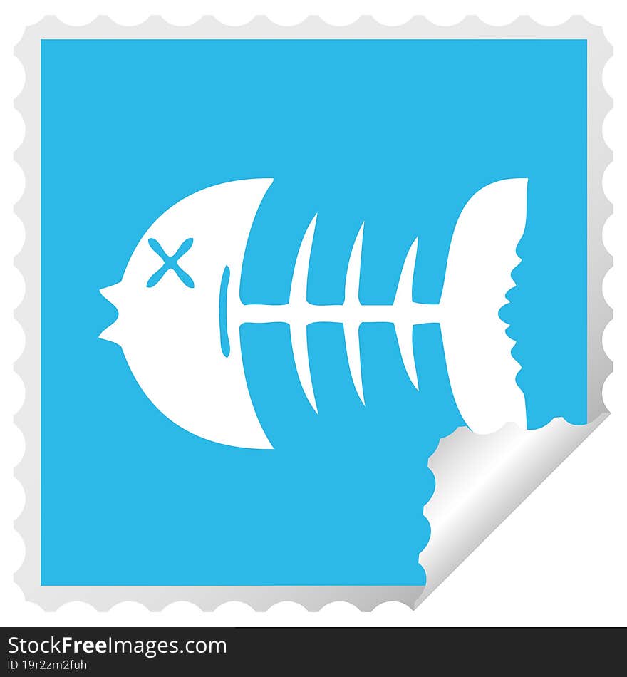 quirky square peeling sticker cartoon dead fish bone