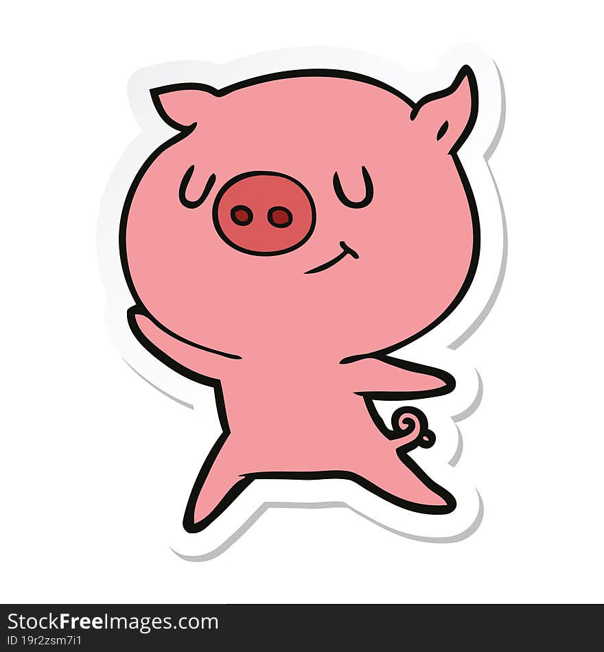 sticker of a happy cartoon pig