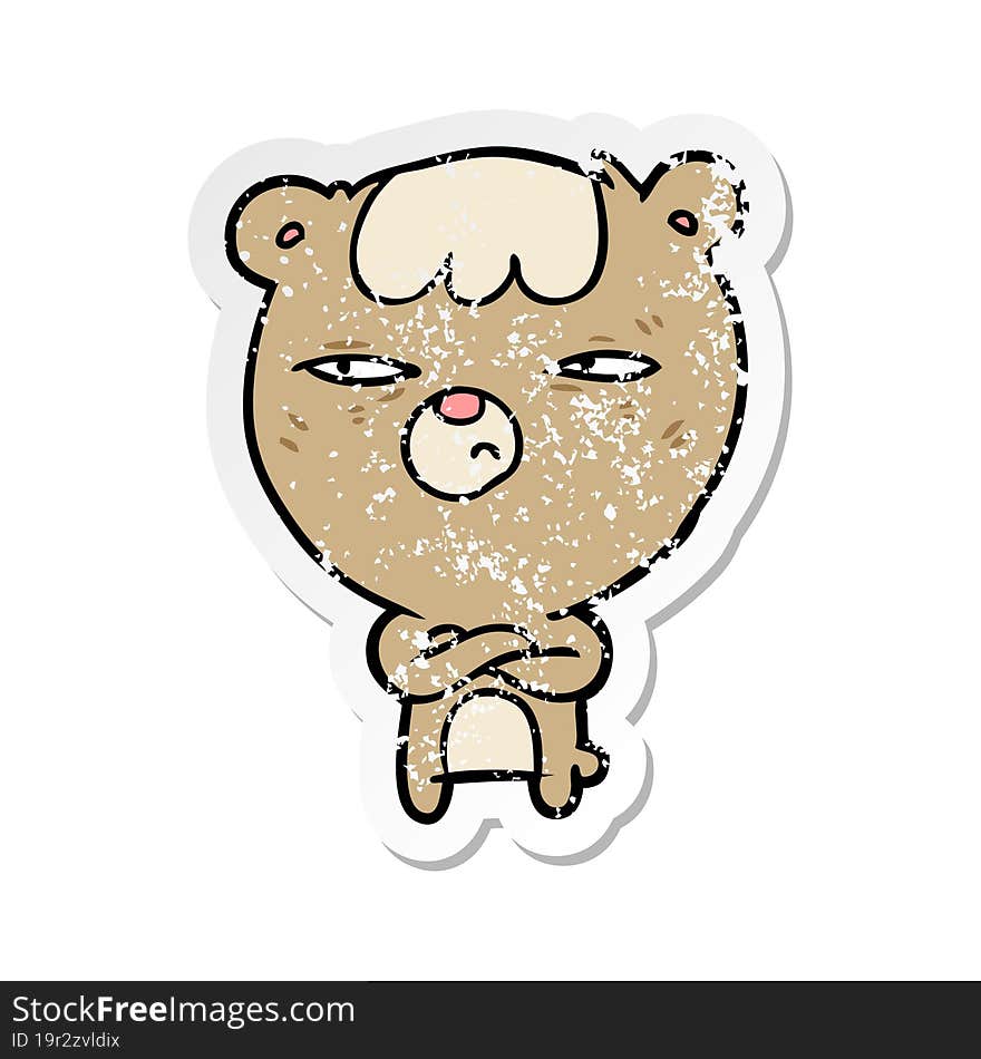 Distressed Sticker Of A Cartoon Angry Bear