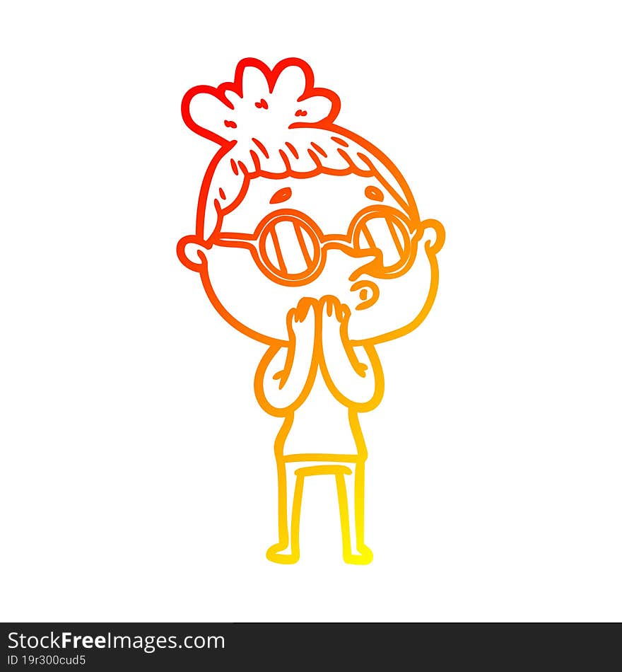 warm gradient line drawing cartoon woman wearing glasses