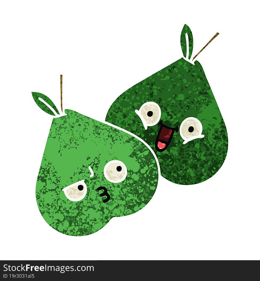 retro illustration style cartoon pears