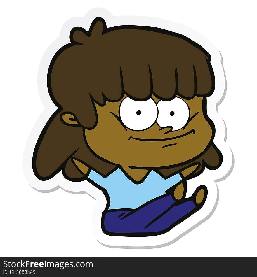 sticker of a cartoon smiling woman