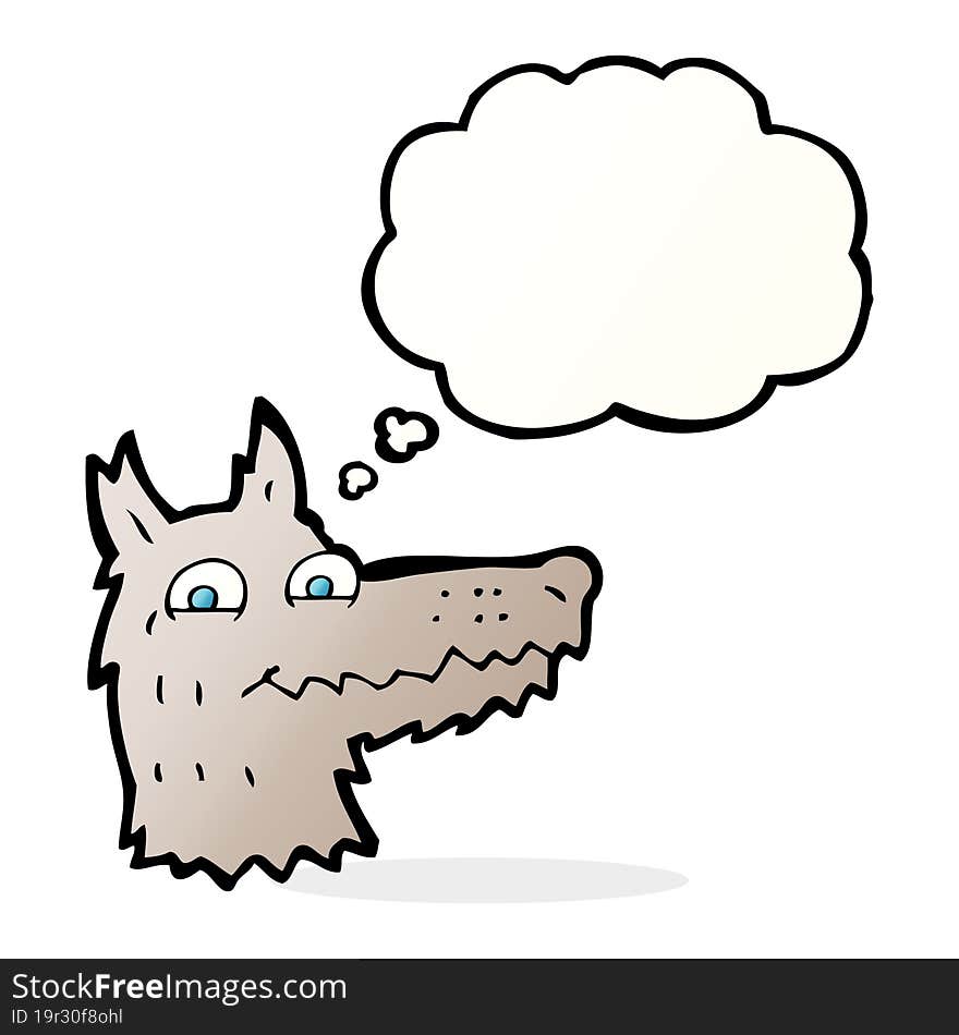 cartoon wolf head with thought bubble