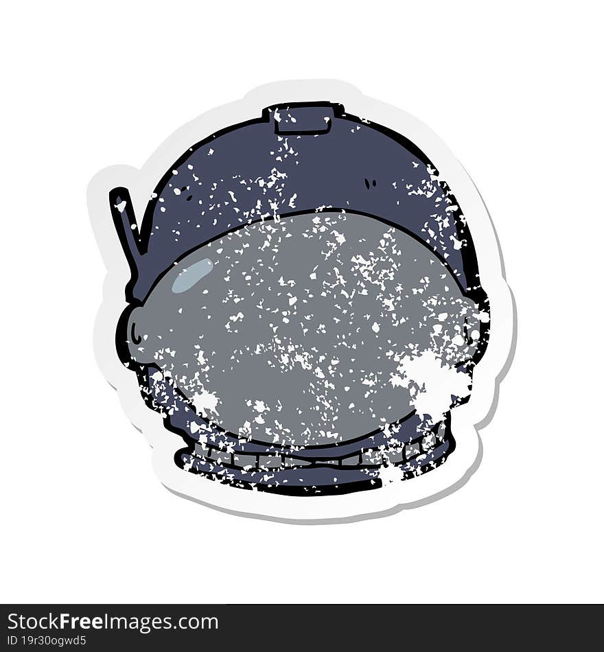 retro distressed sticker of a cartoon astronaut face