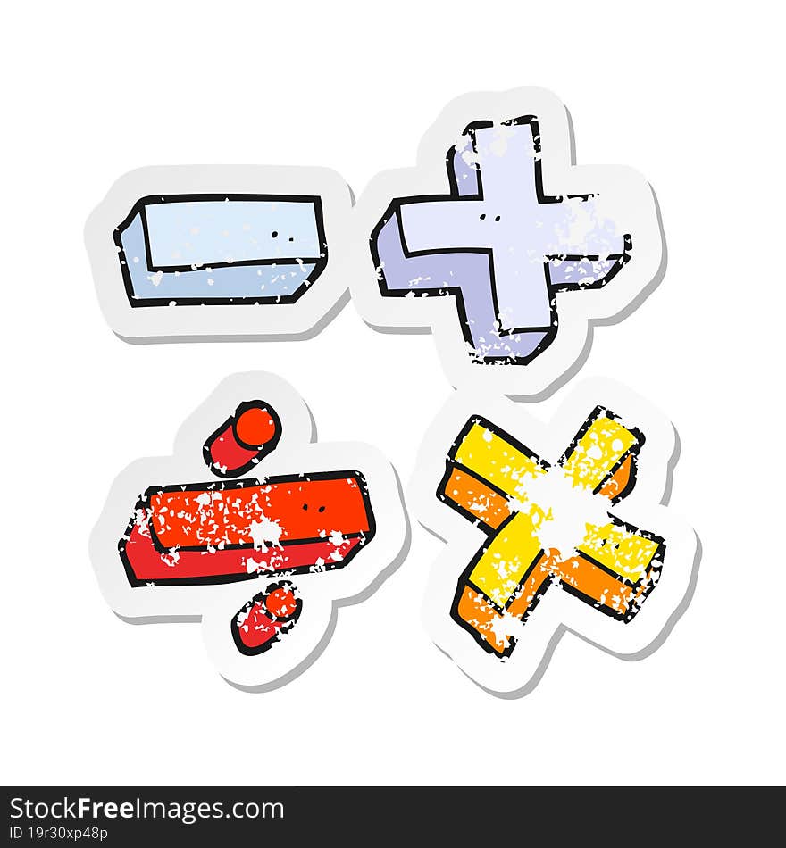 Retro Distressed Sticker Of A Cartoon Math Symbols