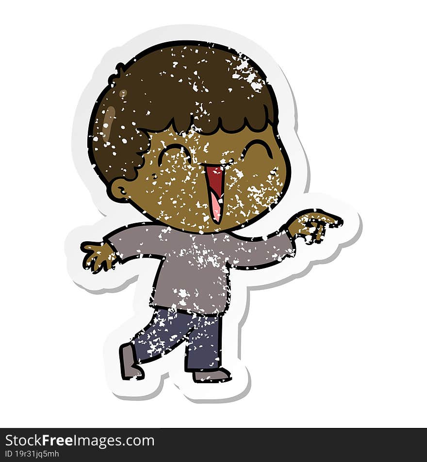 Distressed Sticker Of A Cartoon Happy Man