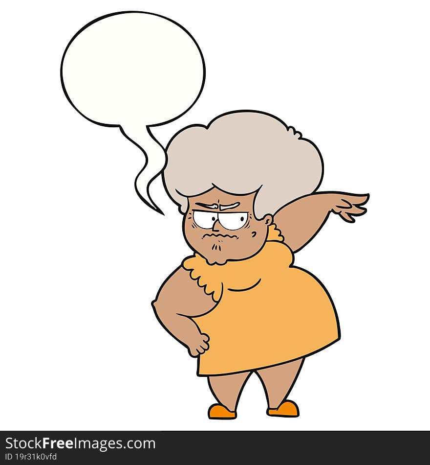 cartoon angry old woman and speech bubble