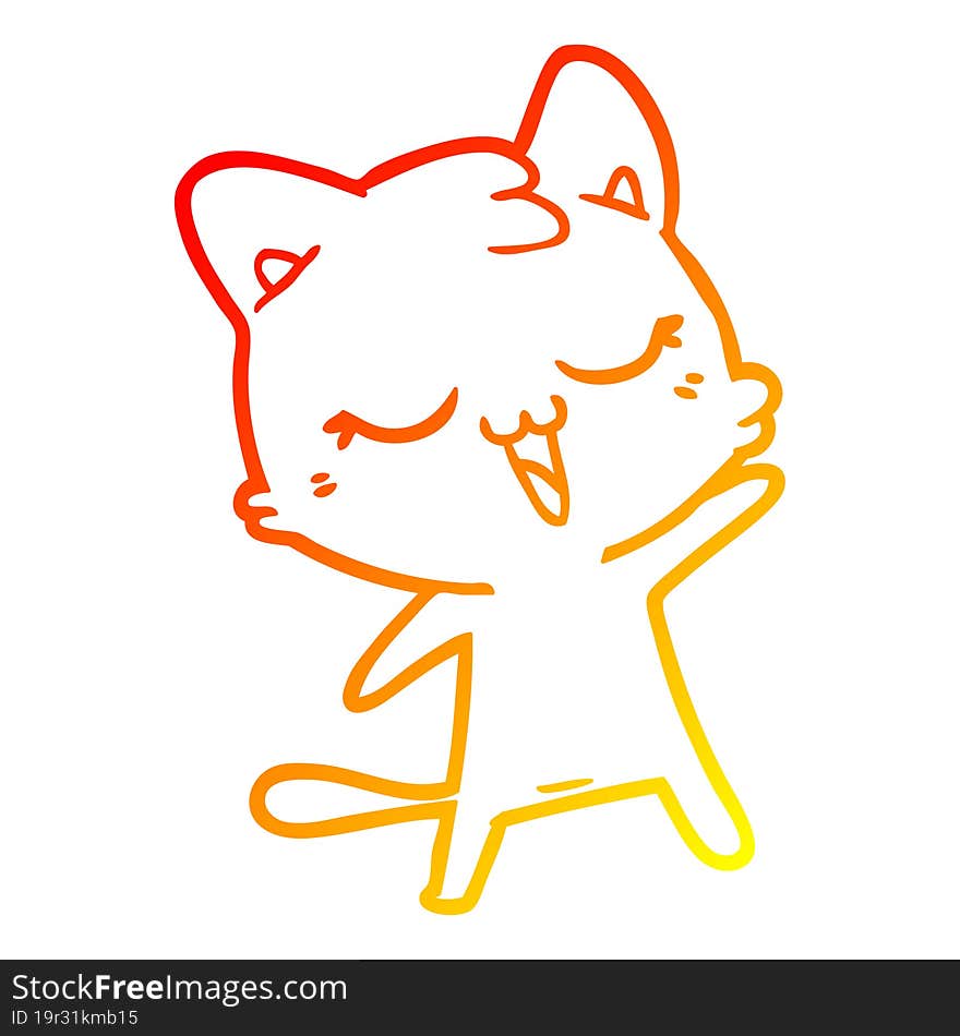 warm gradient line drawing happy cartoon cat