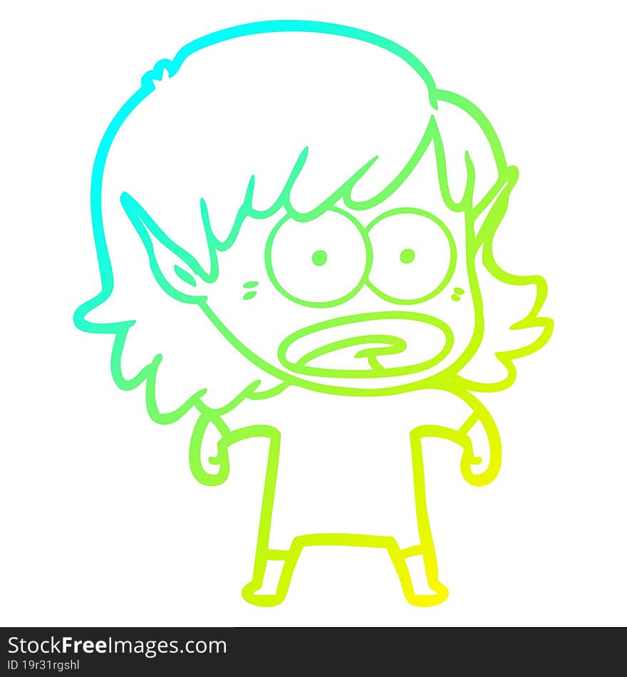 cold gradient line drawing cartoon shocked elf girl